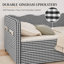 Lit de jour double rembourré Elowavelle de 82 po avec lit gigogne escamotable, tissu vichy et poches de rangement latérales-1968575304