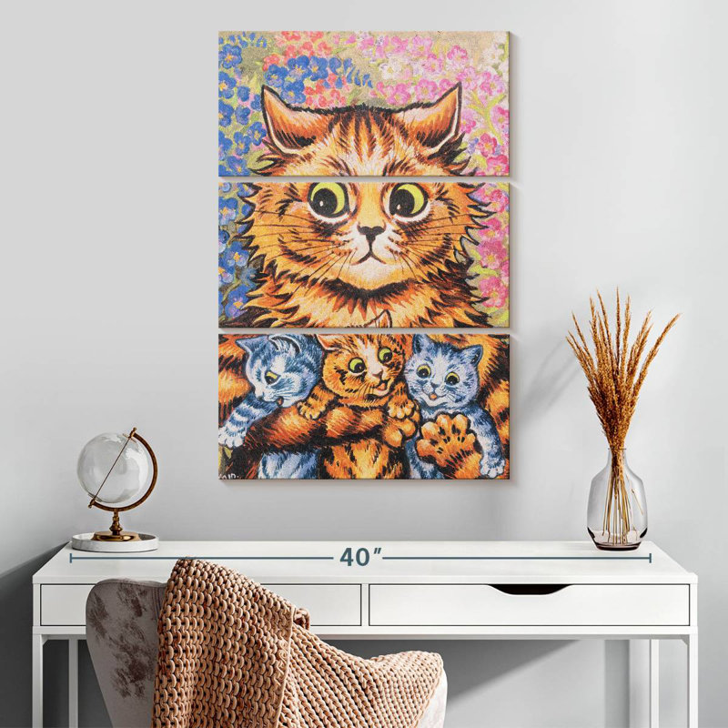 Brampt, un chat avec ses chatons, H 32 po x l 20 po