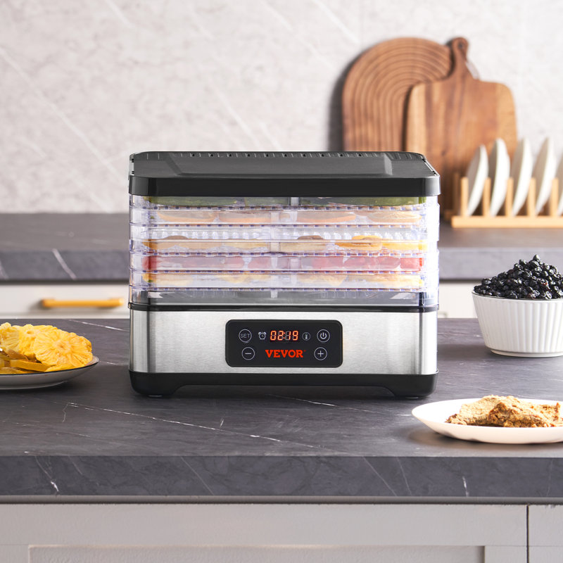 Déshydrateur alimentaire, déshydrateur à fruits à 5 plateaux, séchoir électrique 300 W avec minuterie et température réglables numériquement pour viande séchée, herbes, viande, bœuf, fruits, friandises pour chiens et légumes, certifié ETL