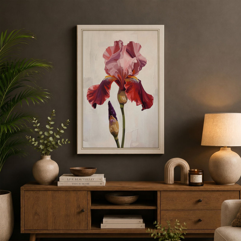 Iris in Rose Botanical - Wrapped Canvas, 36x24 - 91.4 x 61.0 cm, White Border