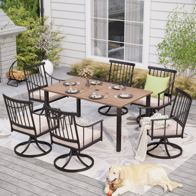 6 - Person Metal Patio Dining Set With Rectangular Table , Cushions Included
