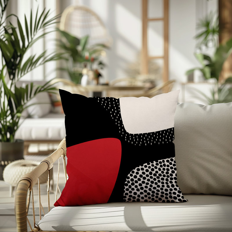 Coussin carré intérieur / extérieur pia, H 19 po x l 19 po, Rouge / noir / blanc cassé