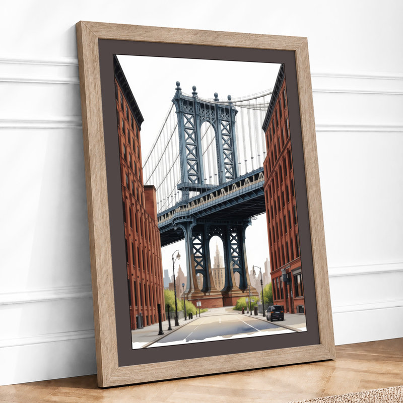 Manhattan Bridge Framed Industrial - Framed Print, A4 - 29.7 x 21.0 cm, Oak