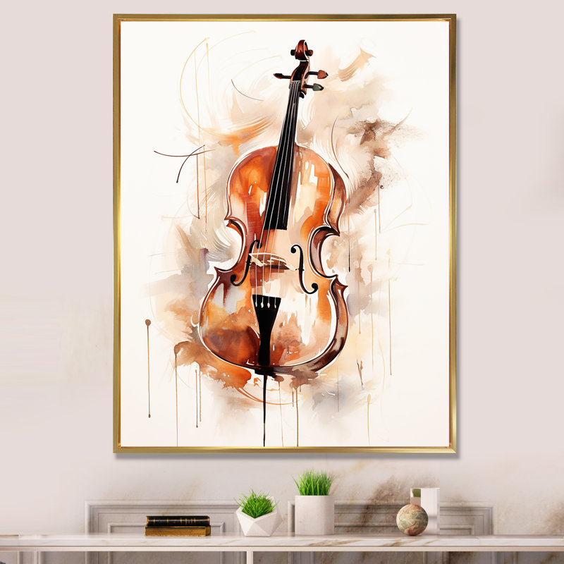 Cello Contour Rich Brown IV sur toile, Cadre flottant doré, H 44 po x l 34 po x P 1,5 po