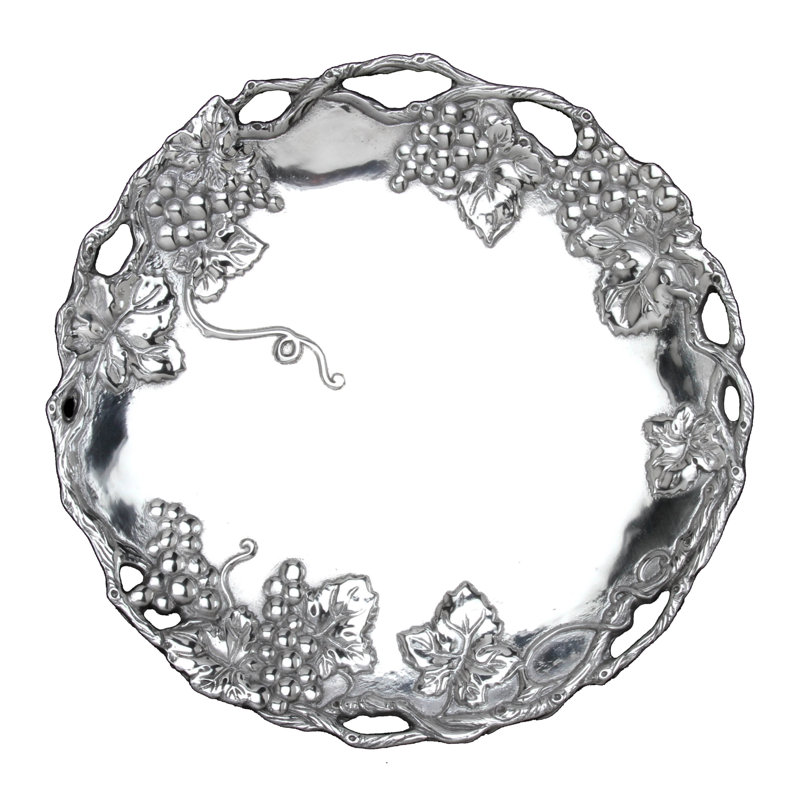 Arthur Court 15" Round Aluminum Grape Design Serving Tray
