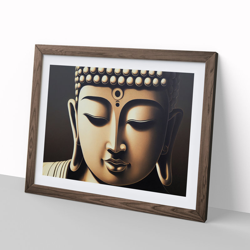 XH1022-6817X Peaceful Buddha - Picture Frame Print, Walnut Framed, 25cm H x 34cm W x 2cm D