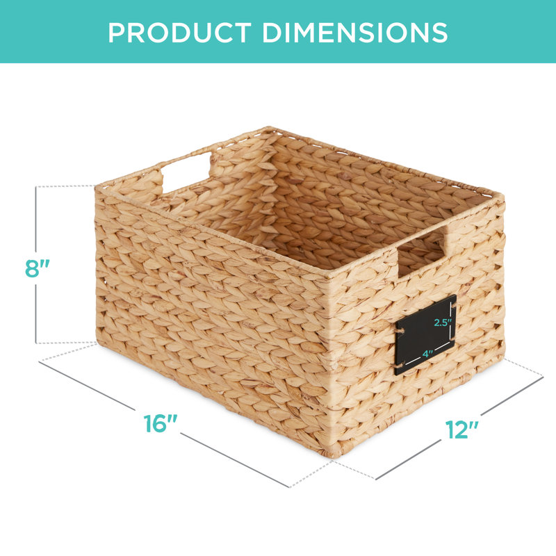 Aguta 2 16in Woven Water Hyacinth Pantry Baskets w/ Chalkboard Label, Chalk Marker, Natural