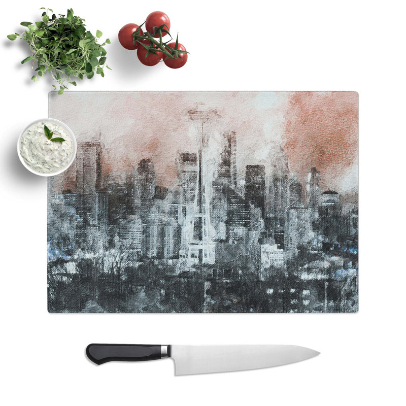 Tempered Glass Seattle Washington Skyline Chopping Board, 39 cm W x 28.5 cm L