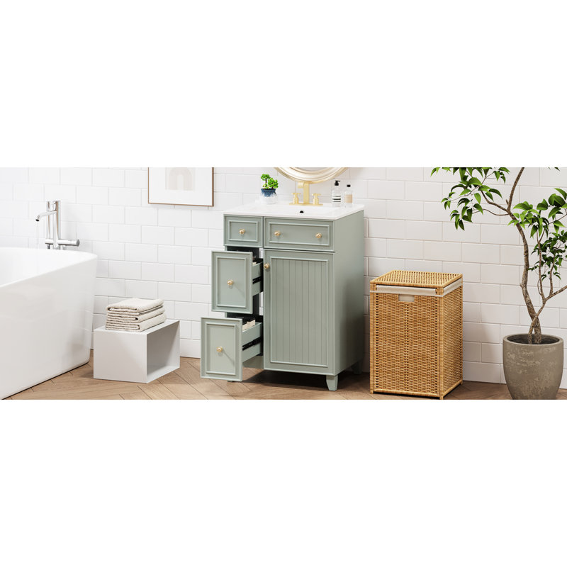 Meuble-lavabo de 61 cm (24 po) - Lavabo en céramique, design pratique avec lavabo et grand espace de rangement, élégant