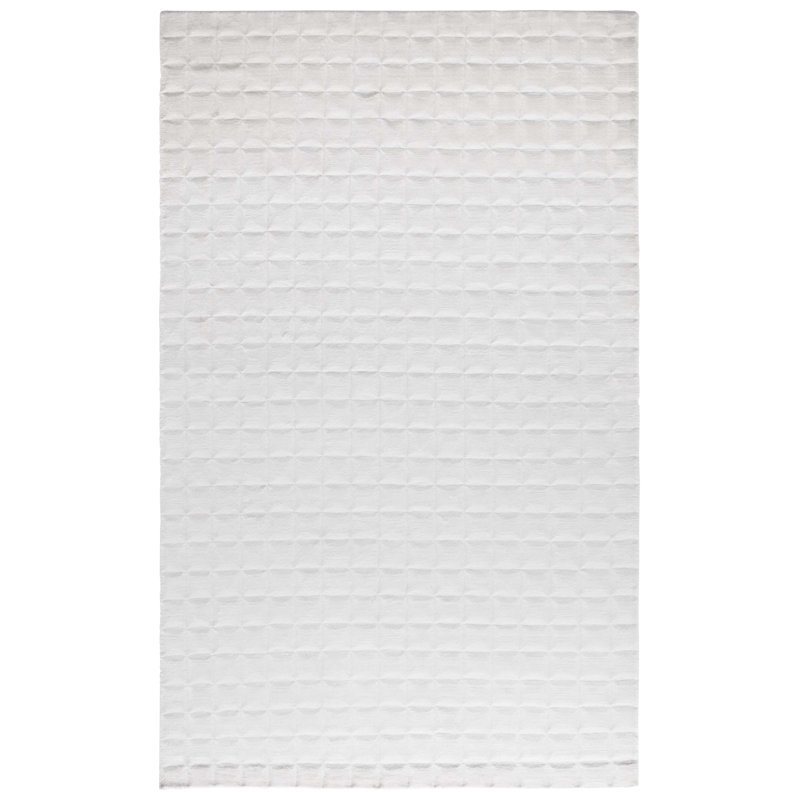 Tapis géométrique ivoire en viscose / coton noué à la main Mirage 646, Rectangle 6 pi x 9 pi
