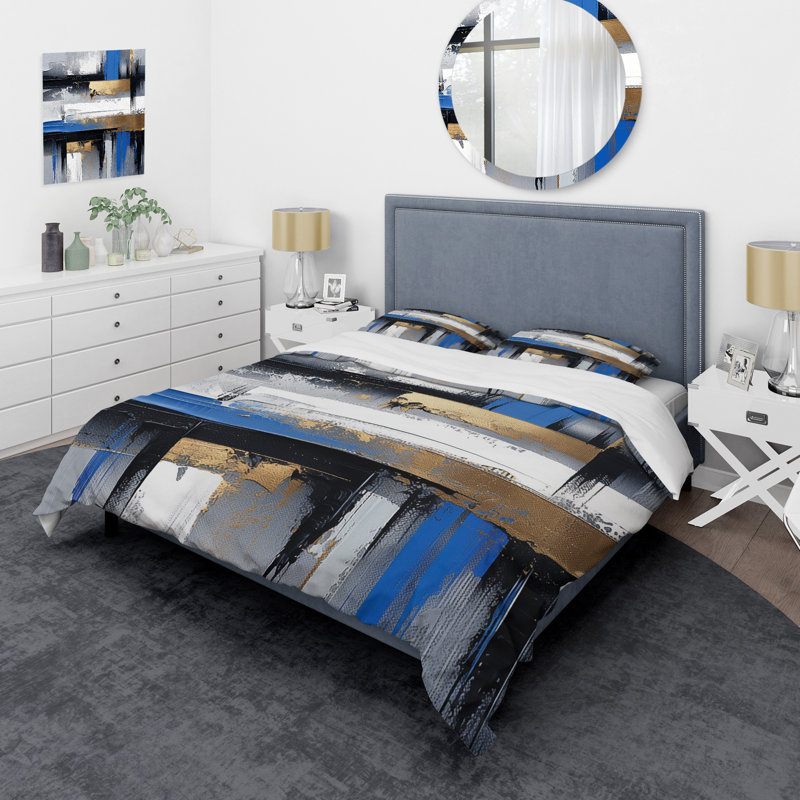 Ensemble de housse de couette or et bleu Paint Elegance II - Abstract Collages, Housse de couette pour très grand lit