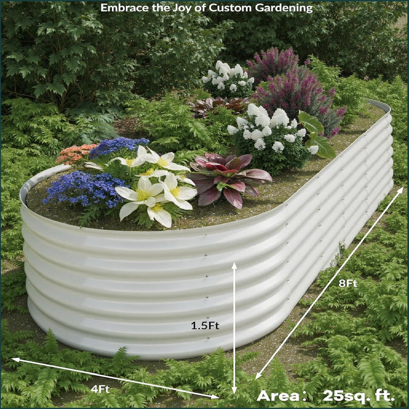 Oval Raised Garden Bed - 0.6mm Galvanized Steel Planter Box with Open-Bottom Design, Effortless Tool-Free Assembly Elevated Planter Box for Indoor/Outdoor Vegetables Weatherproof Outdoor Garden Kit