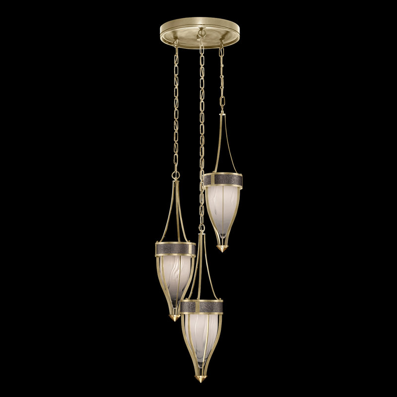Luminaire suspendu rond l 17,5 po Mirage, Feuille d'or douce standard / laiton, Galet