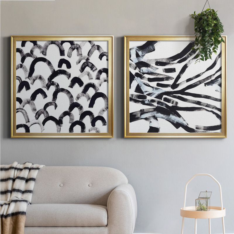 Onyx Code I - ensemble de 2 reproductions d'art encadrées, Toile encadrée dorée, H 26,5 po x l 53 po x P 1,5 po, Pas de tapis