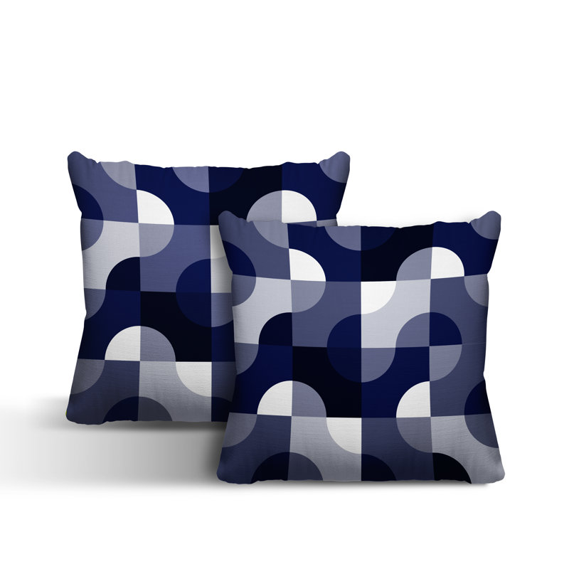 Coussin décoratif carré intérieur / extérieur Milda, L 15 po x H 15 po, Bleu marine