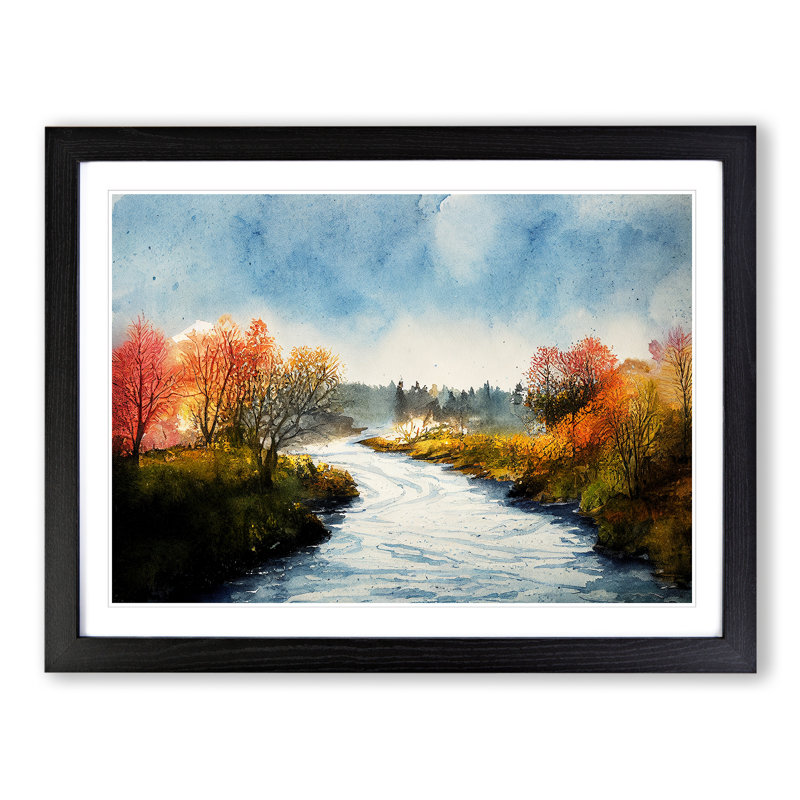 An Autumn Forest River - Single Picture Frame Painting, Black, 46cm H x 64cm W x 2cm D