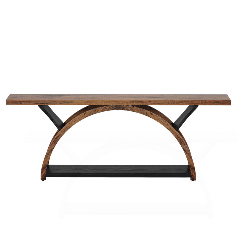 70.87" Console Table With Storage Shelf, Narrow Long Sofa Table Behind Couch Table, 2-Tier Rustic Entryway Table With Half Moon Frame For Hallway Living Room (Brown & Black)