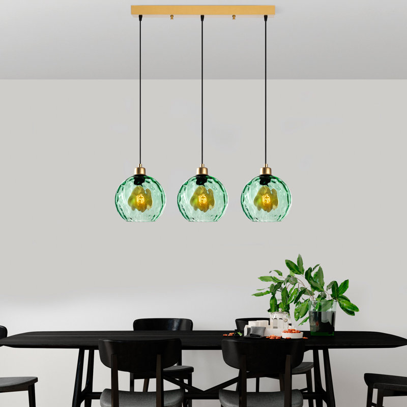 Lustre réglable élégant, structure en métal, 27,6 po x 7,9 po x 47,2 po | Finition verte, 3 x douilles E27 (40 W maximum) | Parfait pour la salle à manger et l'espace de vie, hauteur réglable de 35,4 à 47,2 pouces, design élégant et moderne