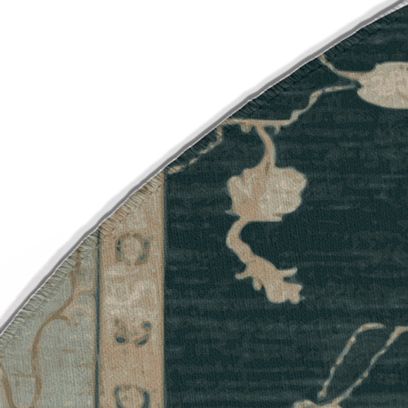 Overdyed Green Indoor and Outdoor Area Rug, Round 5'