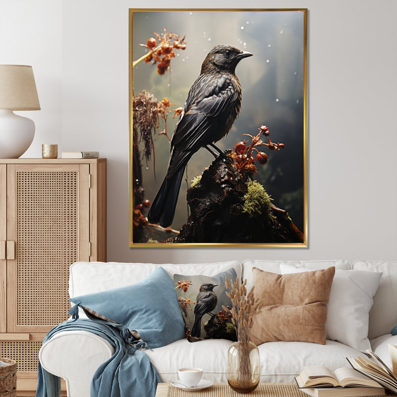 Visar Bird Portrait Vibrant II sur toile, H 32 po x l 16 po x P 1 po, Cadre flottant doré