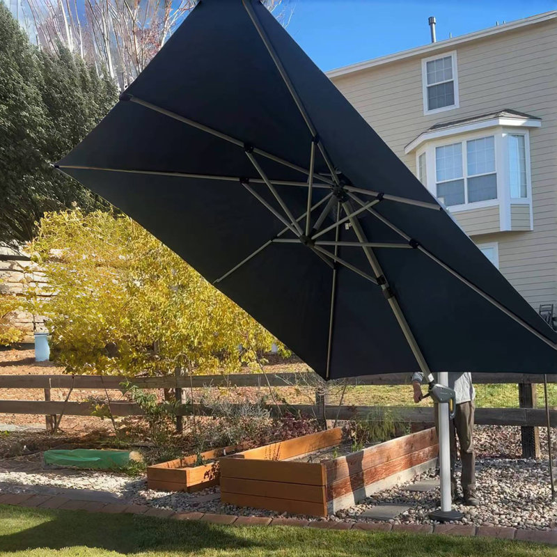 Parasol carré en porte-à-faux avec comptoir à manivelle 144 po Senzer, Noir