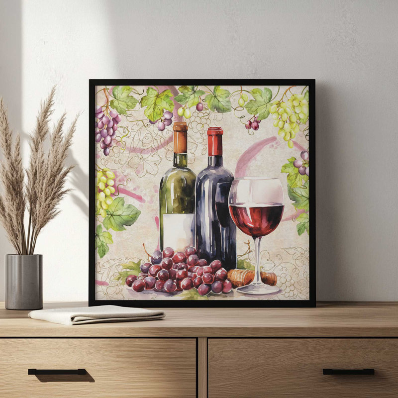 «Red Wine Still Life» par Nicole DeCamp, reproduction d'art, L 30 po x H 30 po, Noir, Impression encadrée
