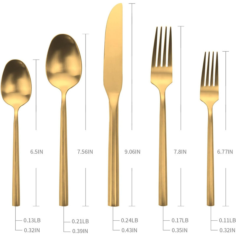 Ensemble de couverts 20 pièces en acier inoxydable avec poignée hexagonale, ustensiles forgés à la main pour la maison, l'hôtel et le restaurant, service pour 4