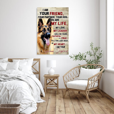 «I Am Your German Shepherd» - 1 pièce rectangulaire «I Am Your German Shepherd», reproduction d'art graphique sur toile tendue sur toile tendue