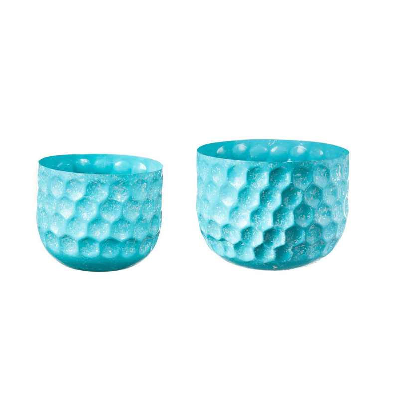 Ensemble de pots à fleurs en fer 2 pièces Ajalon, Bleu clair