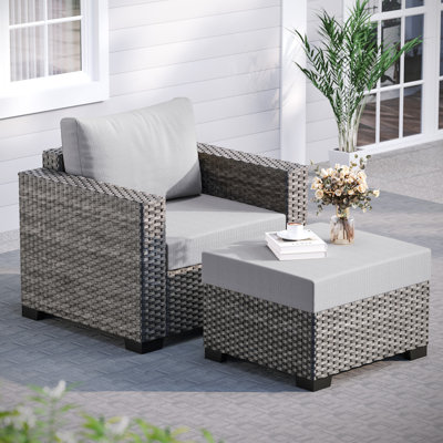 Outdoor Rattan Single Patio Chair With Ottoman-Gray