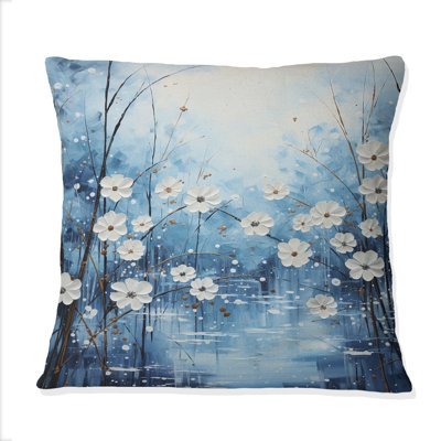 Coussin Winters Flowers Embrace Pointillism - Snow