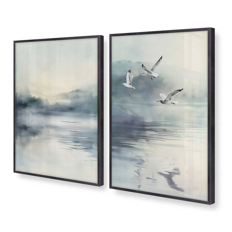Misty Soar Set of 2 Prints in a Frame, 25.25" H x 38.5" W, Weathered Zinc