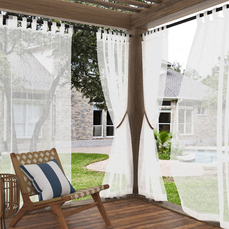 White Sheer Polyester Tab Top Curtain Panel, 50" x 108"