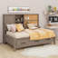 Lit de jour simple avec tablettes de rangement, planche de liège, ports USB et trois tiroirs-706612820