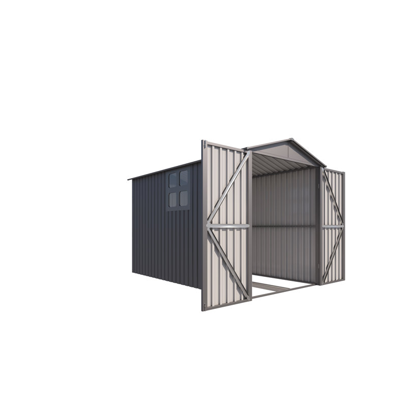 Remise de rangement pour motos en métal gris avec fenêtre, rails de plancher et accessoires inclus