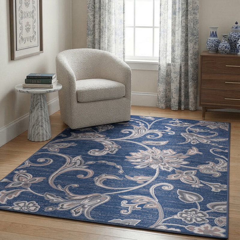 Tapis d'intérieur transitionnel bleu foncé Wealden, Rectangle 8 pi 9 po x 12 pi 3 po