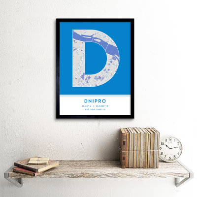 Dnipro Ukraine City Map Blue - Single Picture Frame Typography