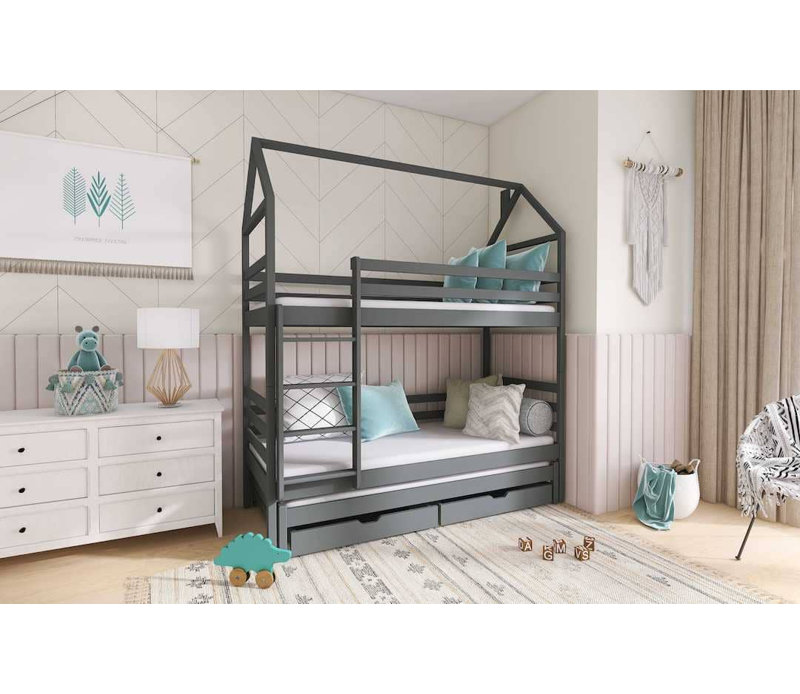Glengarry 90 X 190cm Bunk Bed House Beds with Storage Included with Built-in Ladder Included with Trundle Included, Graphite