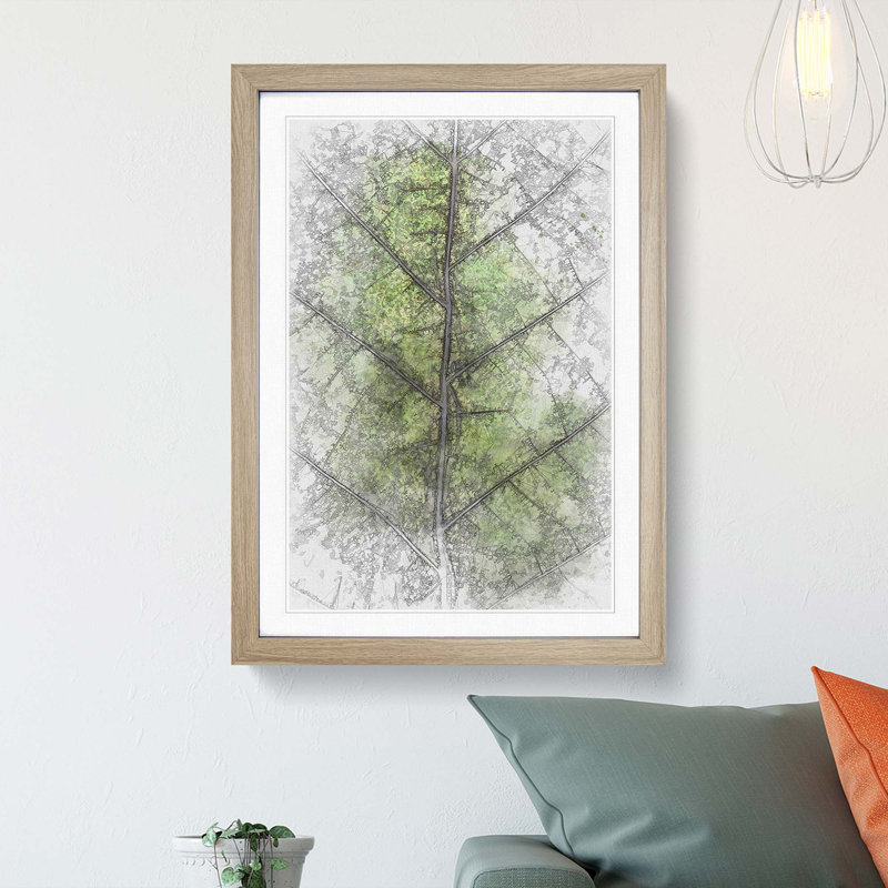Leaf Lines in Abstract - Picture Frame Graphic Art Print, 65cm H x 48cm W x 2cm D, Oak Framed