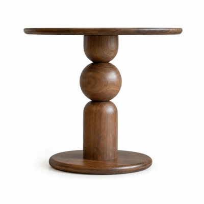 Dorel Solid Walnut Wood Round Dining Table - Handcrafted Modern Pedestal Dining Table with Sculptural Base
