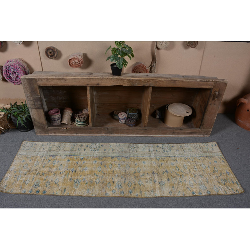Vintage Rugs, Turkish Rug, Yellow Home Decor Rugs, Bedroom Rug, Geometric Rug, 2x6.4 ft Runner Rug