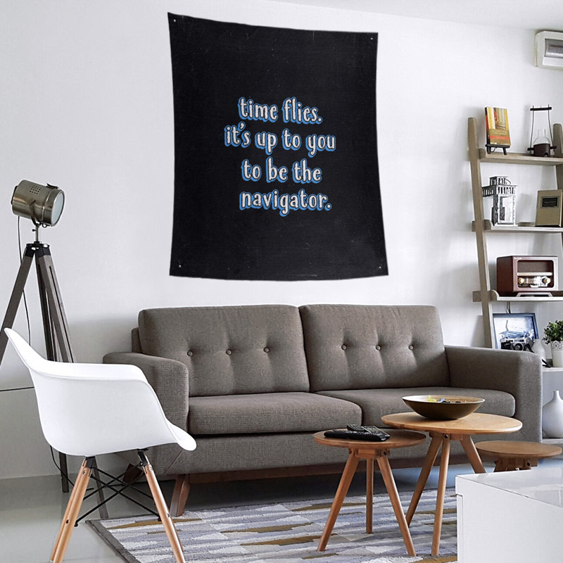 Tapisserie tableau noir en polyester time quote, H 80 po x l 68 po, Bleu