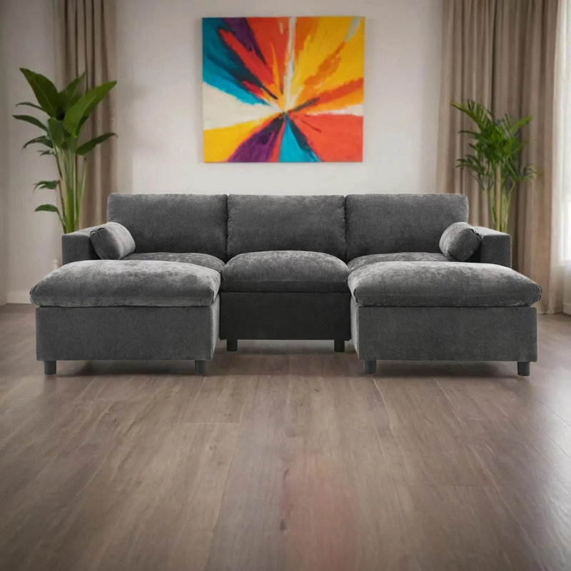 Chenille Sectional Sofa, Dark Gray Chenille