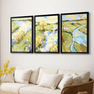 Upriver II - Toile tendue avec châssis sur mesure - 3 pièces