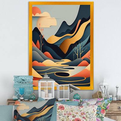 Pleine lune rouge au-dessus des montagnes - reproduction sur toile