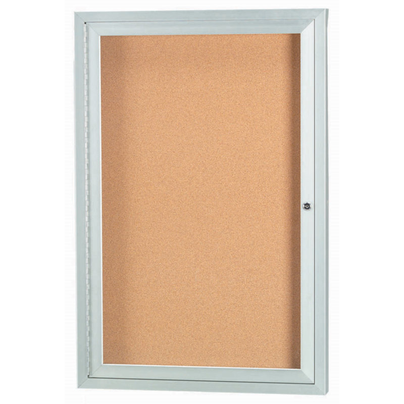 Enclosed Wall Mounted Bulletin Board LED Illuminated, Clear Satin Anodized Aluminium, One, 36" H x 24" W