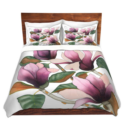 Ensemble de housse de couette en microfibre DiaNoche par Judith Figuiere - 4 magnolias mauves