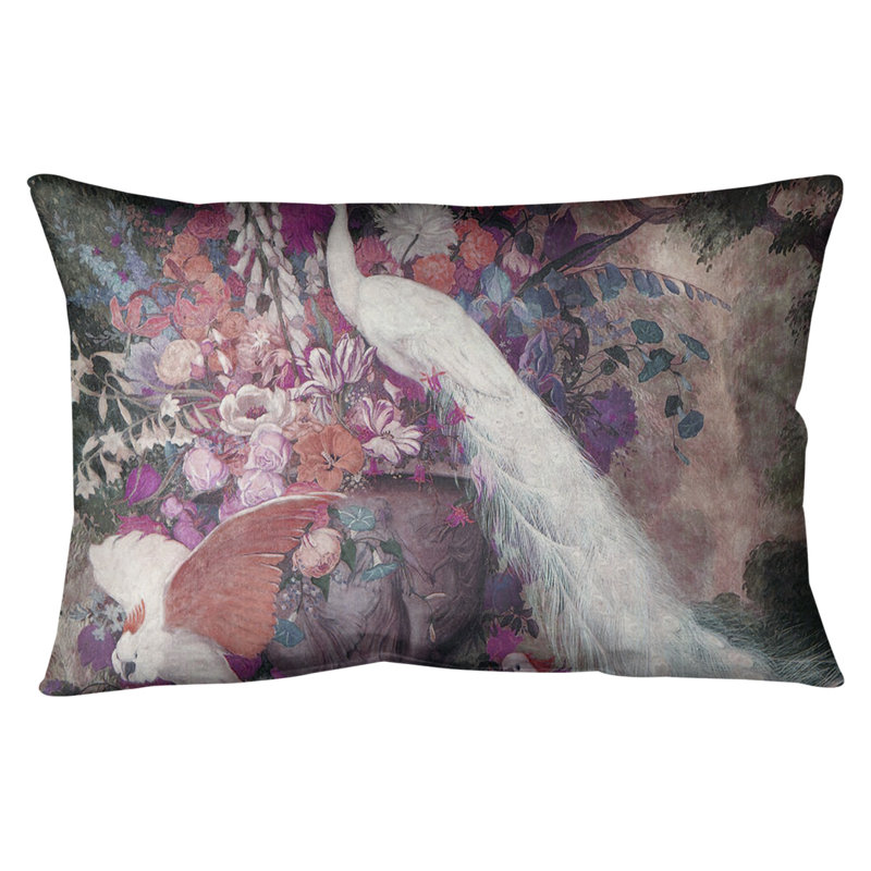 Peacock Lumbar Pillow, Pink, Poly Twill