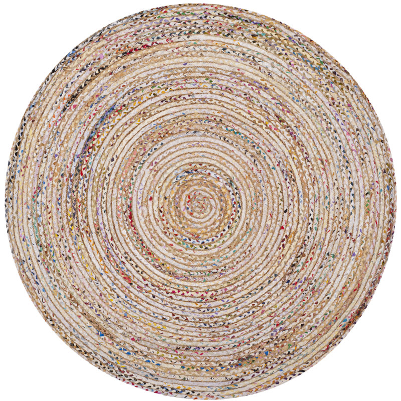 Tapis multicolore en coton tissé à plat à la main Herzig, Rond 8 pi