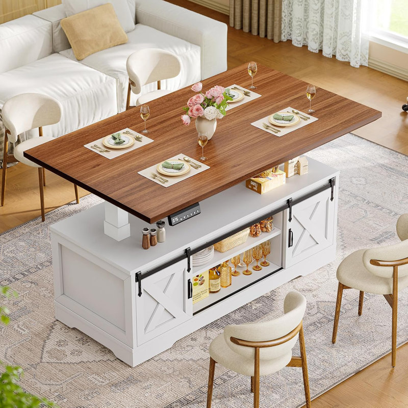 Farmhouse Lift Top Coffee Table With Storage Wooden Coffee Table , Brown, White